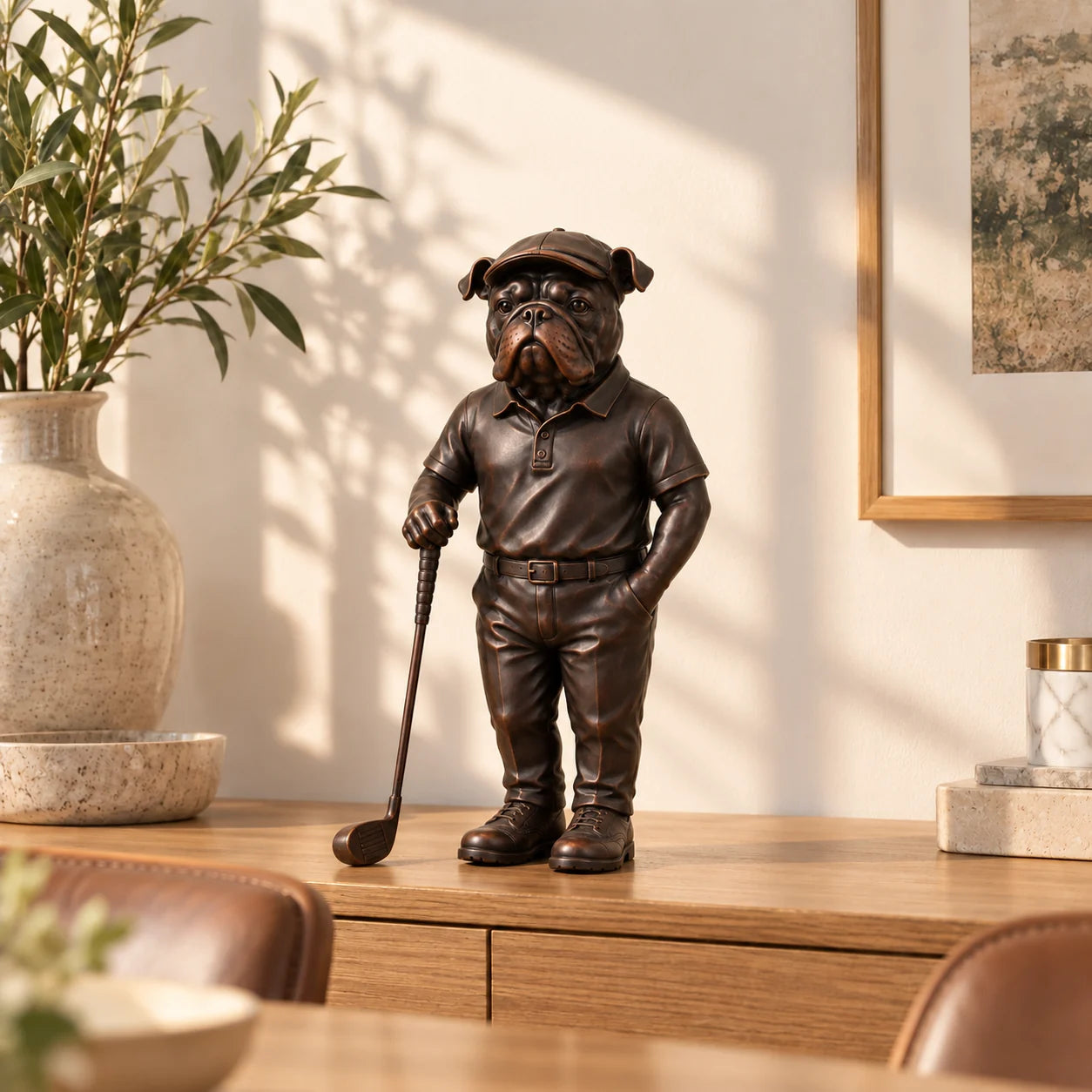 Bulldoggen-Golfer in einer Wohnung, Produktentwurf